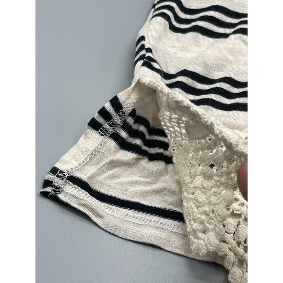 faith and joy 3/4 sleeve shirt striped ivory black button up sleeve small READ - Picture 9 of 15